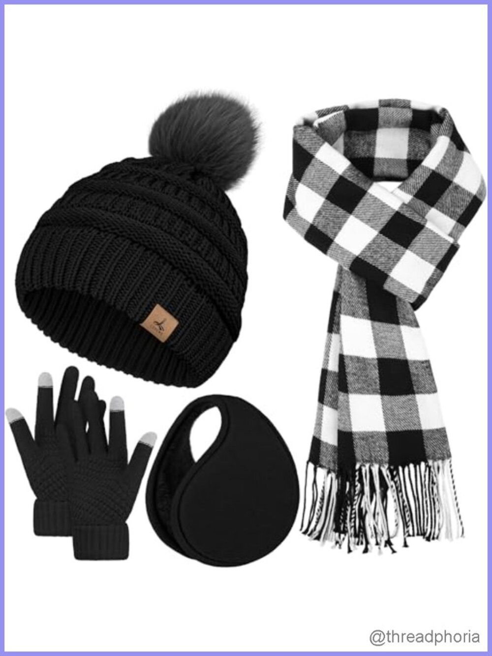 4-Piece Winter Hat Scarf Gloves and Ear Warmer Set for Women